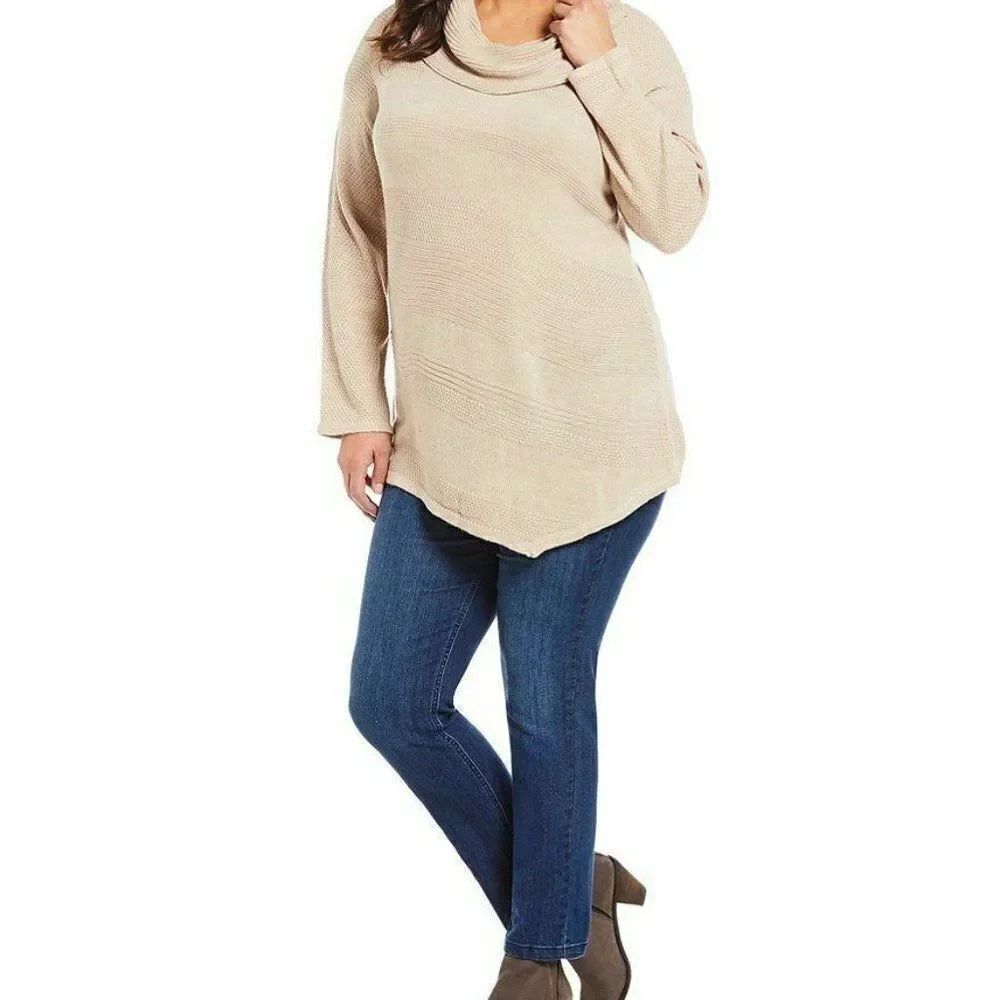 Westbound Cowl Neck Sweater 3X Tan Graham Cracker